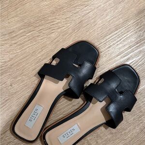 Steven Black Leather Sandals